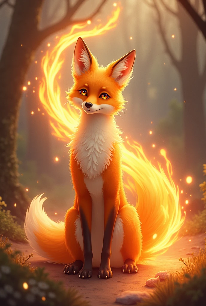 Adult fox,spiritual,anime ,tender, Fire magic ,