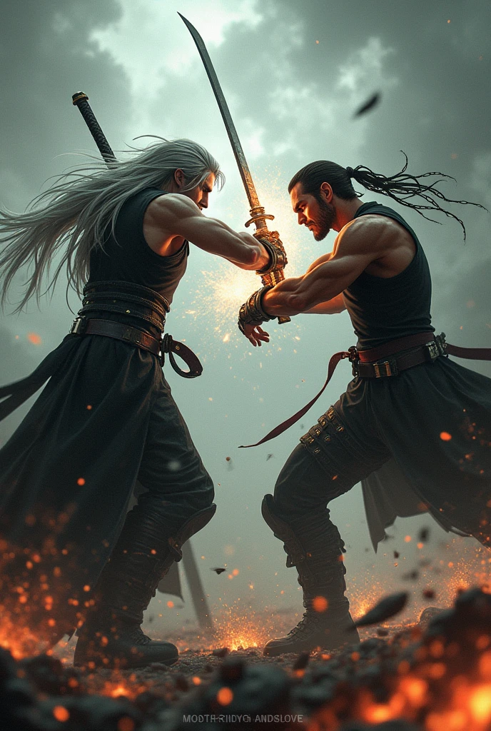 Sephiroth from final fantasy 7 with his long sword fightin demon Kazuya Mishima from tekken