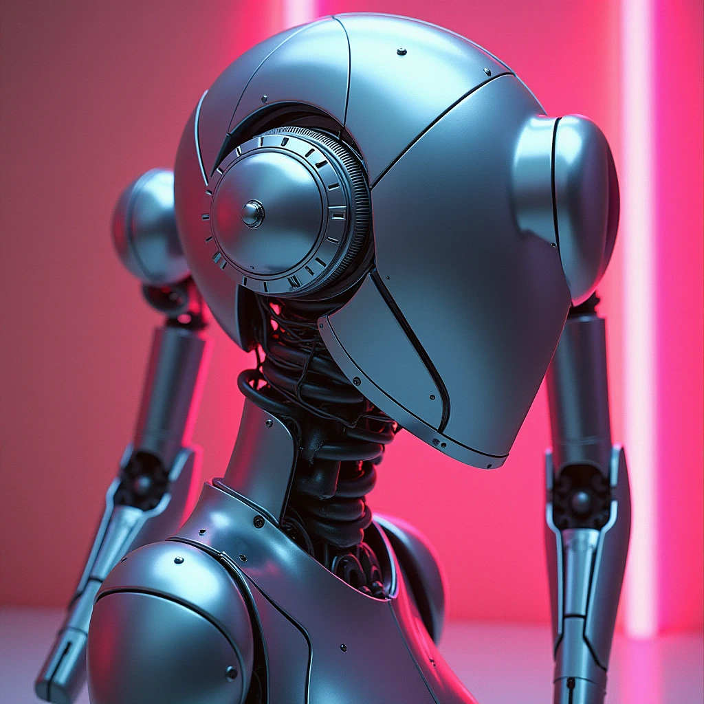 abstract chrome 80s scifi automaton, airbrush