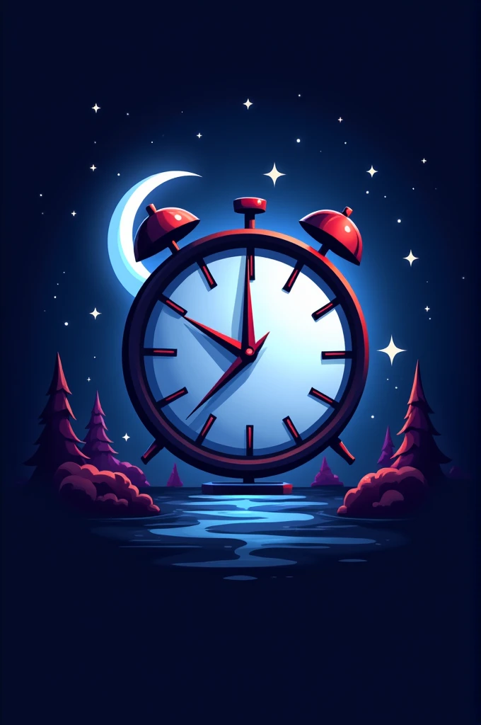 make a logo about a clock that strucks at 12 then make it vibrant and midnight vibes