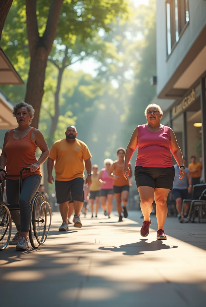 people doing exercises without physical condition (elderly or obese)