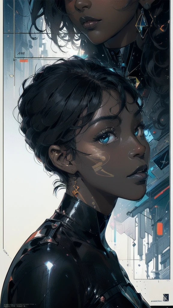 (((masterpiece, highest quality))),(((solo:1.2))),(((1girl:1.2))),32k wallpaper, very detailed, poster, vintage science fiction,(((((geometric cinematic movie poster))))), ((((bauhaus)))),(((abstract))),((((mid century modern)))),(((((portfolio))))),(((((Close-up))))),(((((bust up))))),((((more various angle)))),(((highlight))),((((heterochromia)))),(((complete. detailed face))),(((Extremely talented))),(((most complecated machine))),(((Overall colorfully))),((((((Absolutely simple background)))))),(((((great black skin alone strong woman))))),