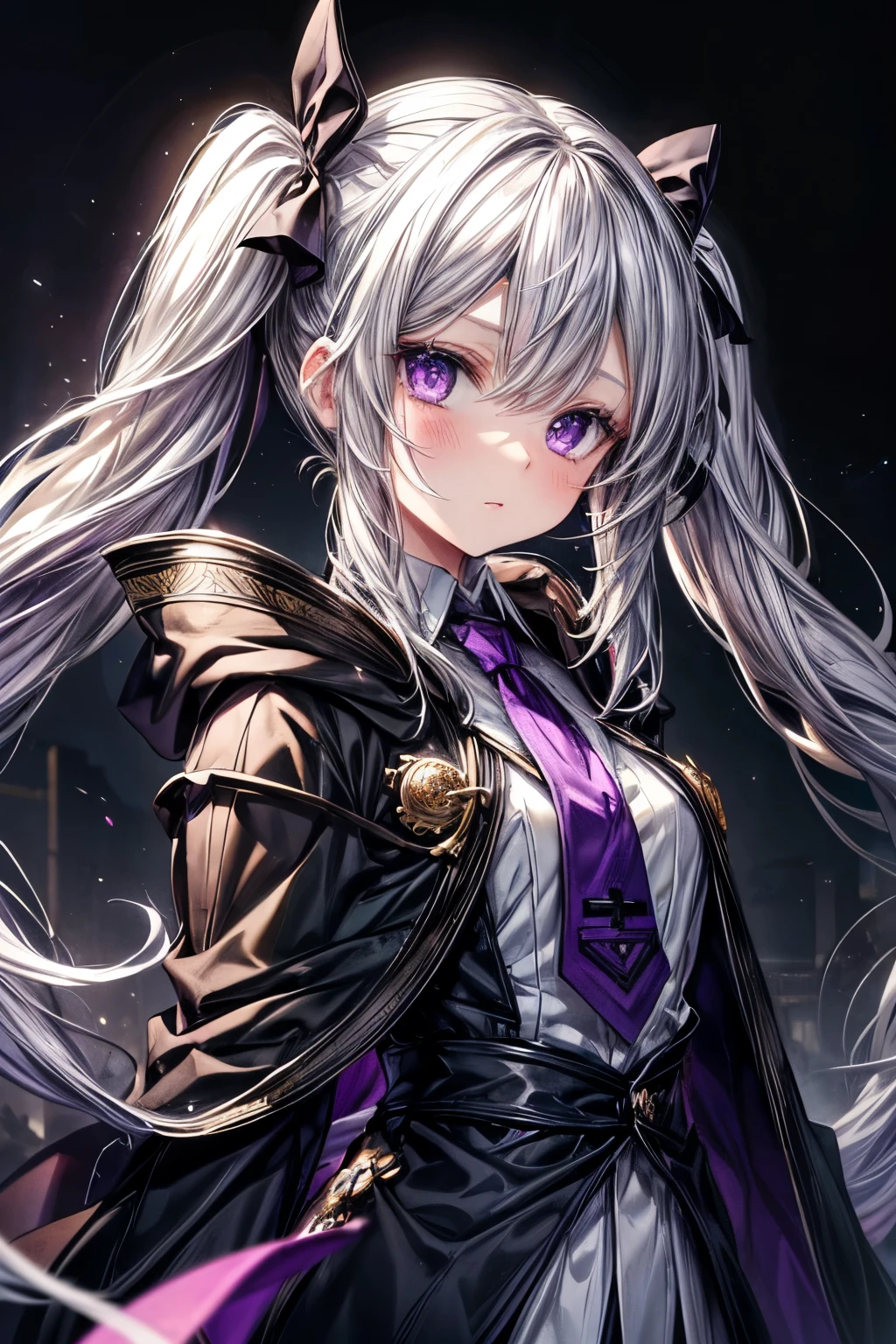 (Extremely detailed CG), (Highest quality),(whole body)，(( Squat，Spread your legs，Strike a Pose)),1 girl,alone, Grey Eyes,Long Hair, blonde,Purple Dress,Wide white sleeves,Purple ribbon,Purple Stockings,hair ornaments,Exposing shoulders,Removed sleeve, Black gloves, Blunt bangs, Magical girl, Perfect Face,  Glowing Skin, Glowing Skin, Wide Hips,Tight waist,Knee-high boots，Elbow Bag,1 girl, Long Hair, Big Breasts，Thick thighs，sunset，Octane，