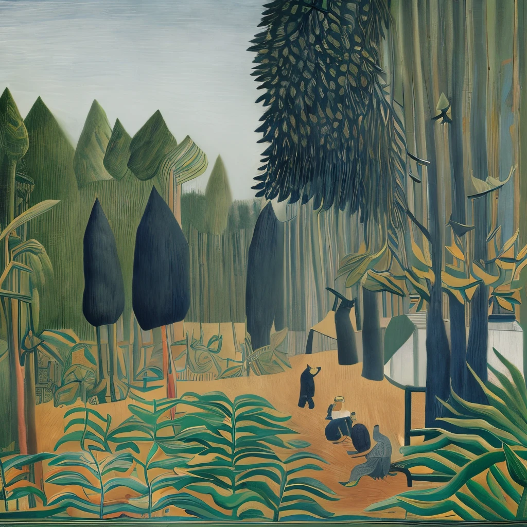 Henri Rousseau&#39;s style、Jungle Cat,Can be viewed, masterpiece, 8k, High resolution, Shallow depth of field, Sharp focus