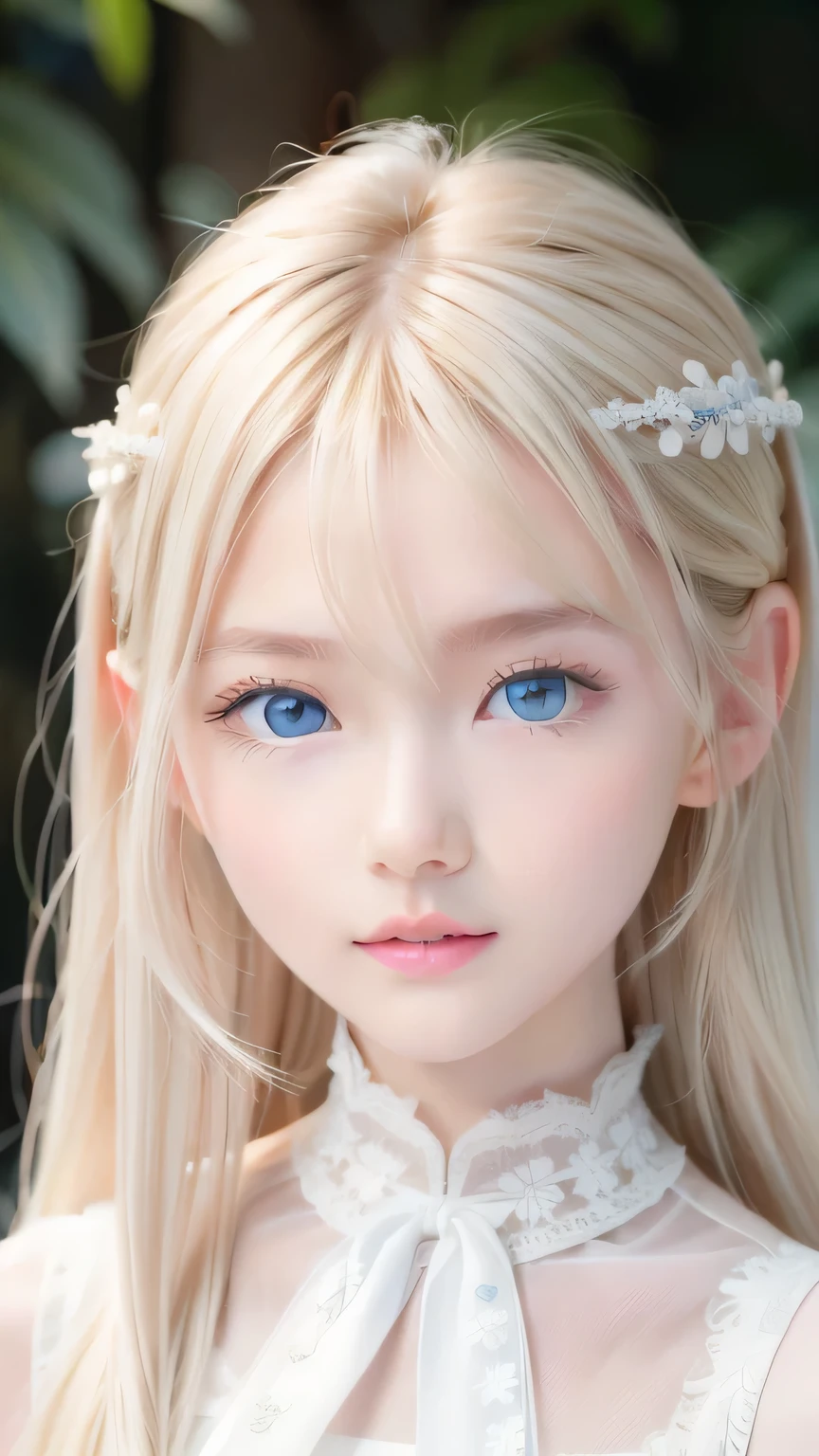 True Photo Quality、A beautiful girl、Extraordinary sexy beauty、Beautiful calm and bright expression、Sexy refreshing look、Long bangs that fall on a perfect beautiful cute face、Super long blonde straight silky hair、blonde on a beautiful face、Very cute beautiful sexy young little woman、Very perfect beautiful cute face、Beautiful bright sky blue eyes、Very big eyes、Hair above the eyes、片Hair above the eyes、Hair between the eyes、Very radiant white skin、Cheek gloss、Small Face Beauty、round face