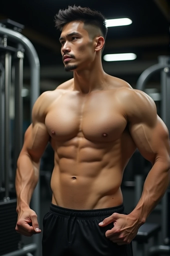 Beautiful gym body asian gilr showing his breast naked in gym