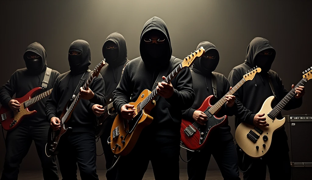 Crie uma miniatura para o videoclipe big dawgs, everyone with their faces covered, playing musical instruments 
