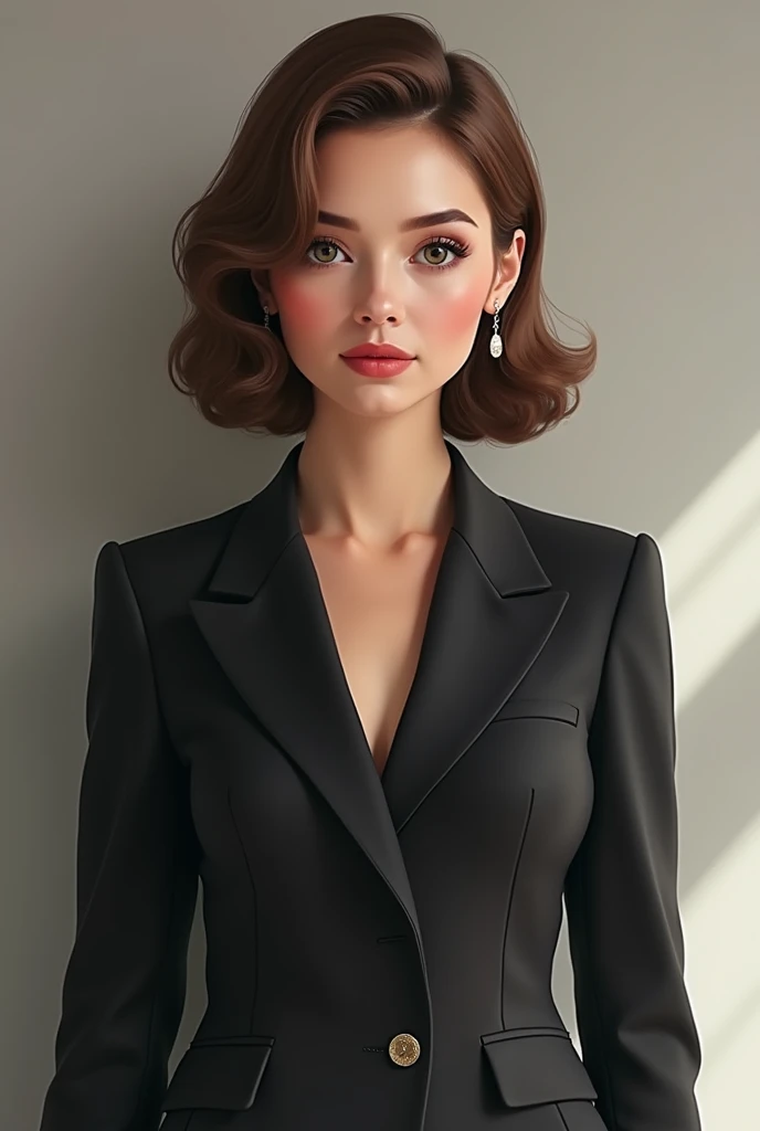 realistic image Woman with light brown hair of 32 with tailored look ria impeccable cut 18k