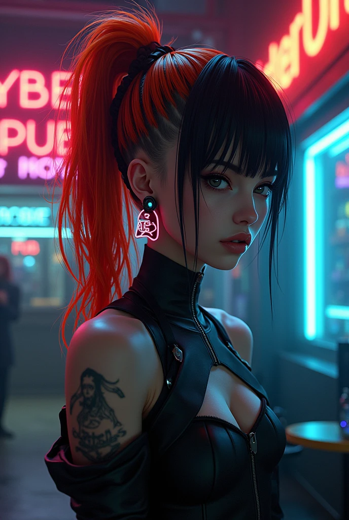 Red and black hair Earrings anime Cyber Pub