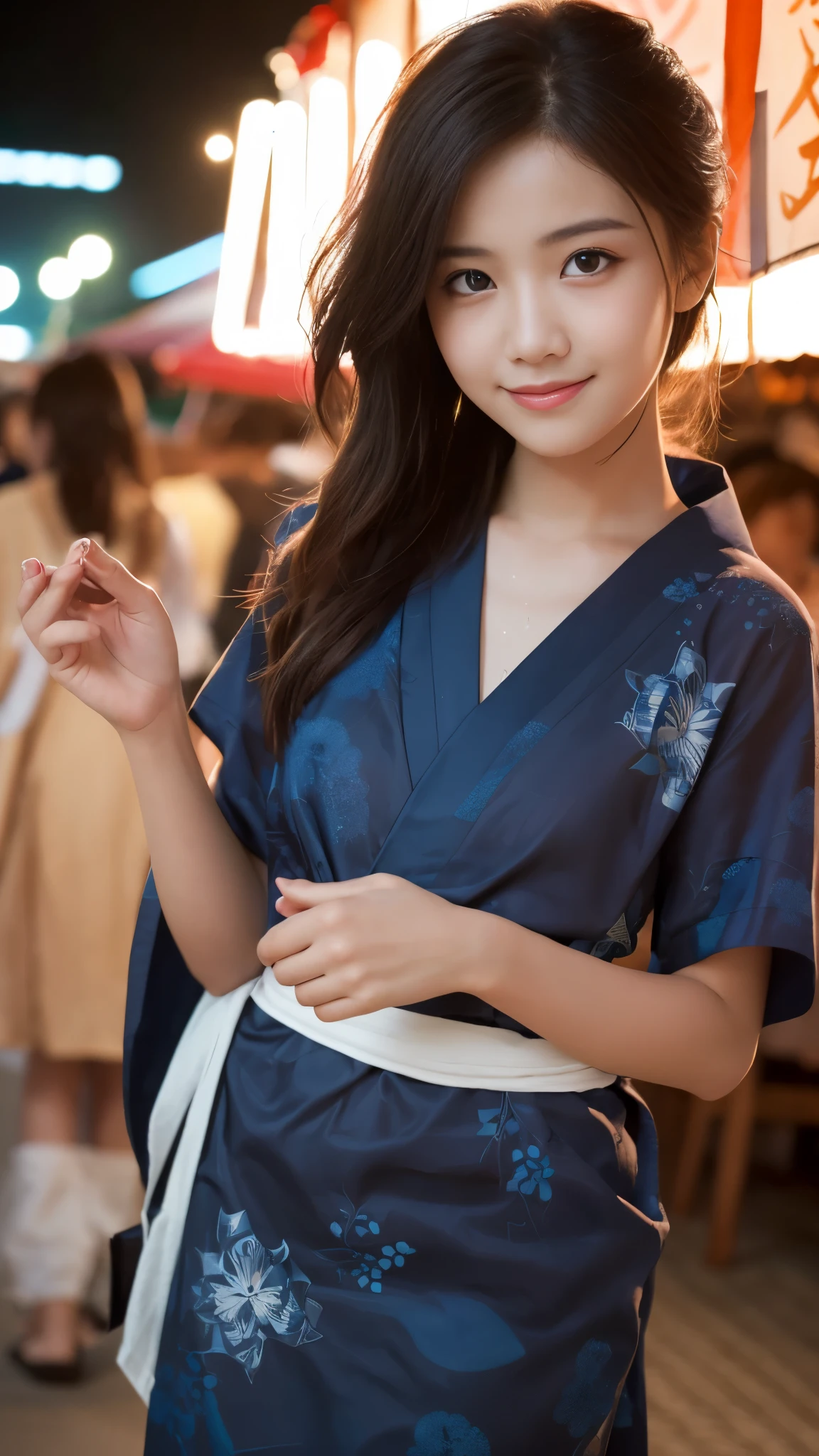 (nsfw), (masterpiece, Highest quality, 8K ultra-high resolution:1.6), Dynamic pose, Not wearing underwear, 14yo, kawaii, Pokemon Riko, (A colorful navy blue yukata: 1.4), Depiction of nipples, (Summer festival, Food stalls are lined up), ((turn around)), Beautiful Eyes,Flash photography, Backlight, ((Close-up of face:1.4)), (The best smile:1.4), ((((Sweat)))), (Show your palm to the camera), (Beckon), Written boundary depth, Dramatic portrayal, (Colorful fireworks background), Focus of the film, , Emotional composition, Emotional engine full throttle BREAK Young and cute, Slender body, Flat Chest, Highly detailed glossy skin,Sweat, 完璧なPokemon Riko
, Wind, detailed in the Wind, petals dancing in the Wind
BREAK
ultra detailed crystal eyes, Eyes like shining jewels