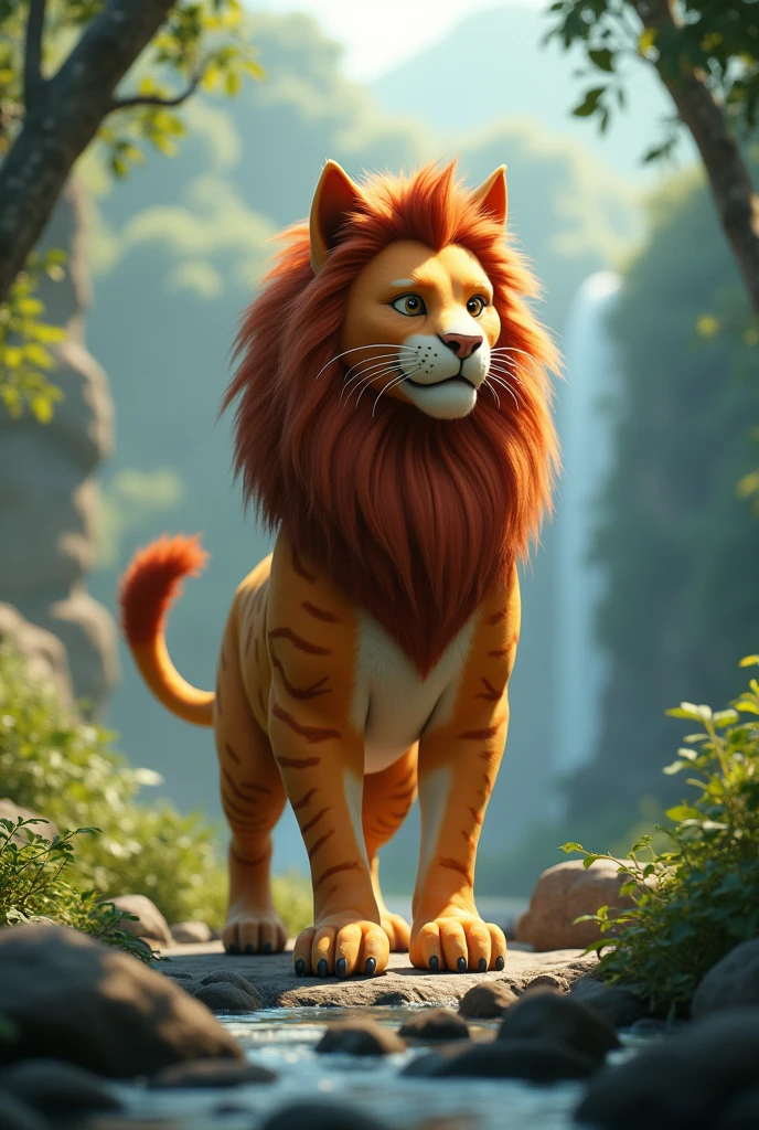 In 3d animation style’ cat or lion
ka photo nadi me

