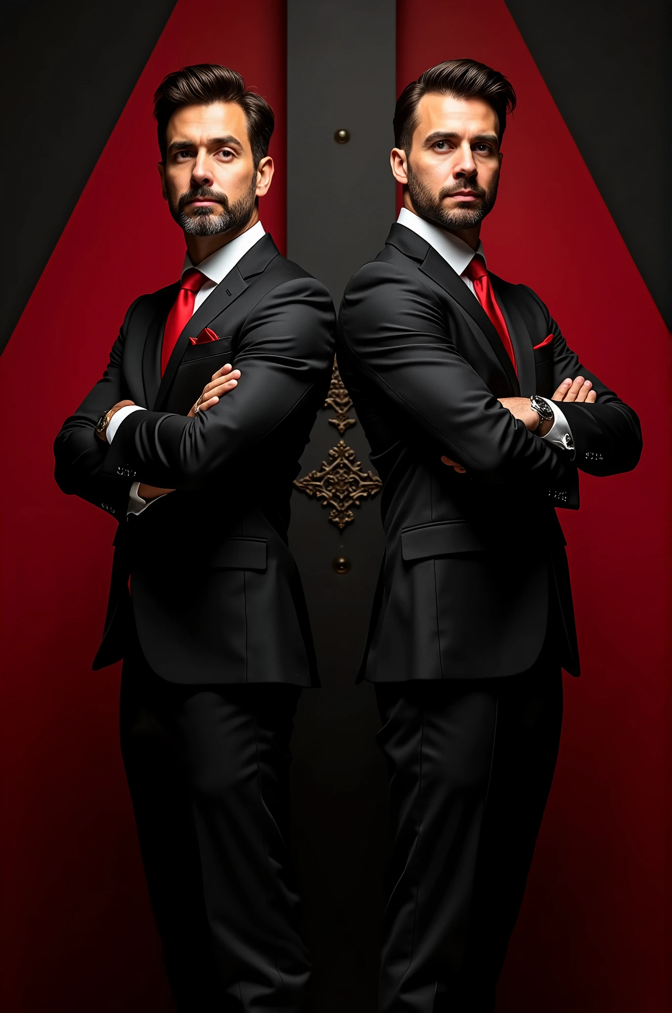 Make written form of team brothers official portrait use black and red colours