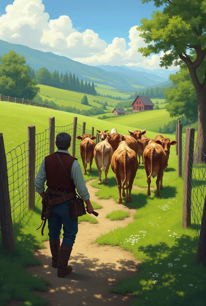 Like a muleteer (farmer), will leave the cattle in a green area but, The place where these cattle are to be left is closed by a fence.. Where the place with the cattle is most clearly shown within the perimeter.
