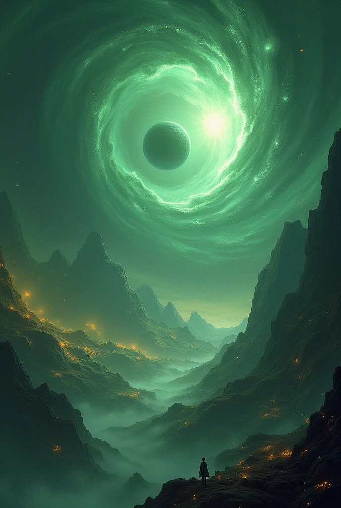 Green constellations with black holes, aliens and ships