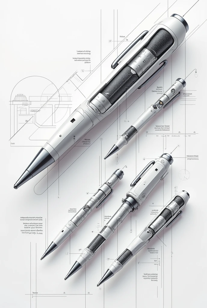 Pen  designed with voice recorder with techincal pen assembly sketch