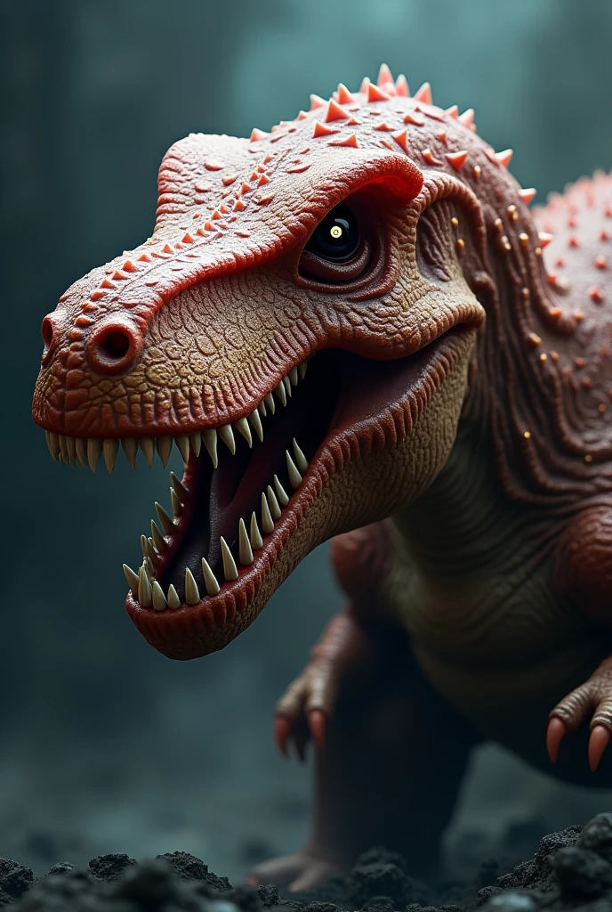 Generate a photo of a one piece devil fruit and make this fruit a T-rex