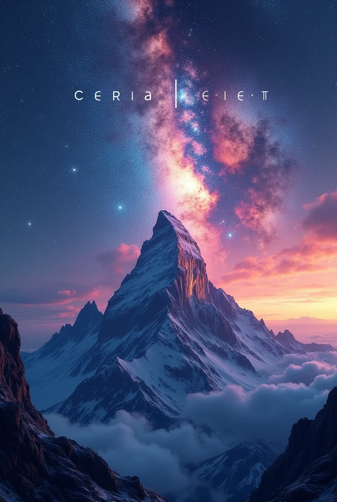 "Design a 3D realistic logo with the text 'Ceriabet' placed atop a majestic mountain under a stunning galaxy-filled sky. The galaxy should feature vibrant colors, twinkling stars, and nebulae, creating an awe-inspiring celestial backdrop. The mountain should be detailed and rugged, with the text 'Ceriabet' standing prominently and illuminated by the cosmic glow from the galaxy above. The overall scene should be visually striking, blending the beauty of the natural landscape with the vastness of the galaxy in a cool and captivating way."