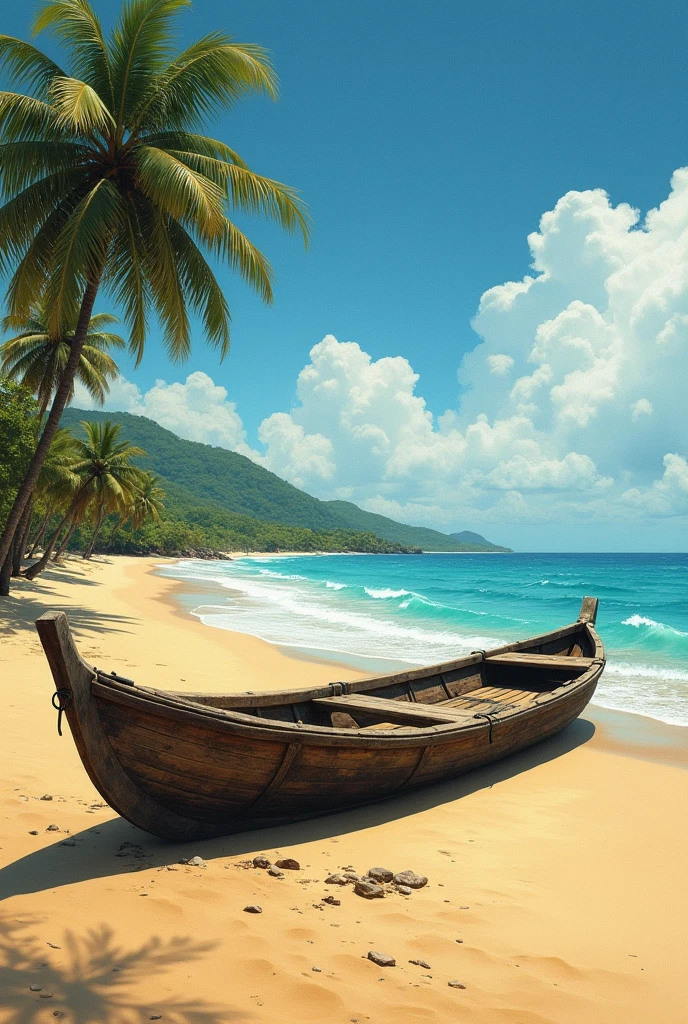 Raft painting on the sand of a beach in northeastern Brazil