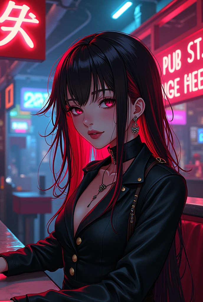 Red and black hair Earrings anime Cyber Pub An illustration