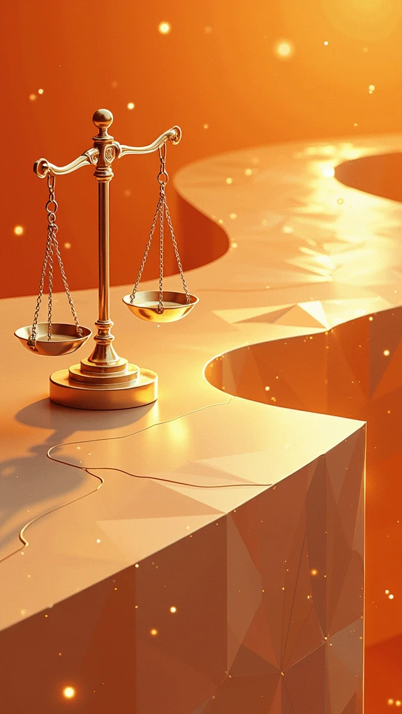poster design,The end of the road is the scales representing the law,Wealth Elements,Gold Tone,Illustration Design,Flat,abstract,fractal design