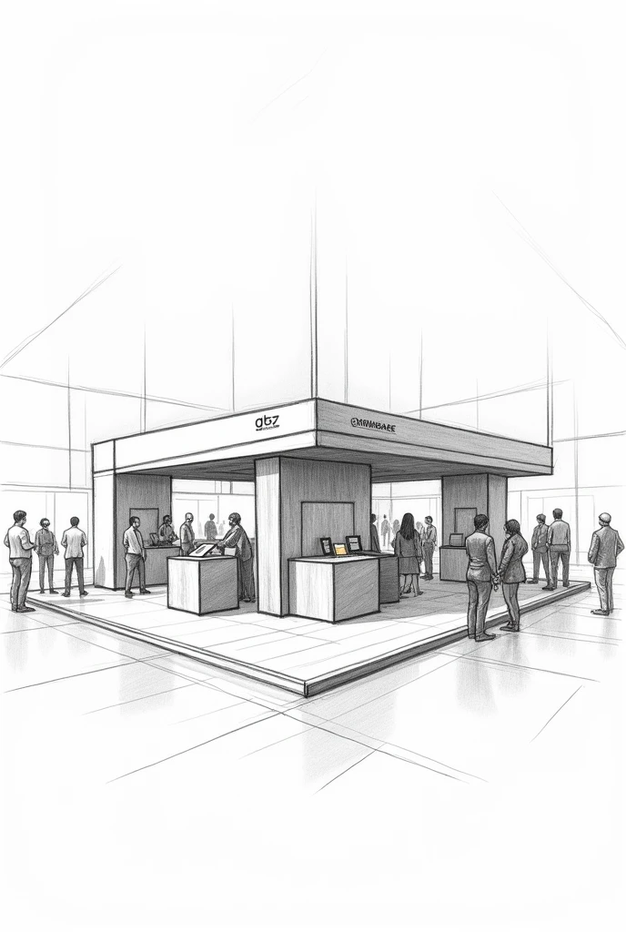 pencil sketch of a trade show booth 