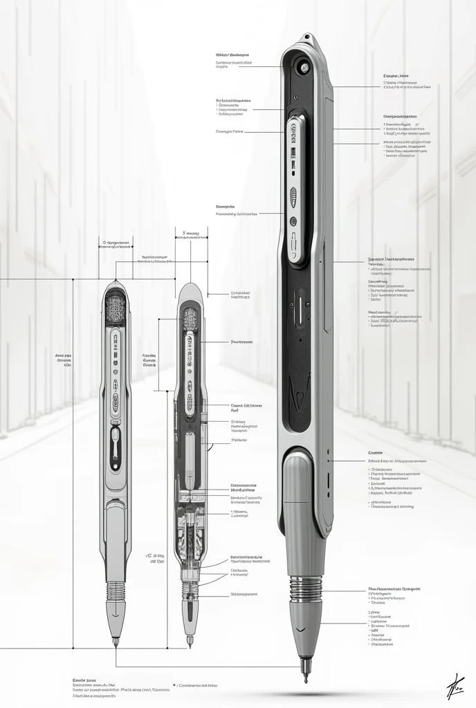 Pen  designed with voice recorder with techincal pen assembly sketch