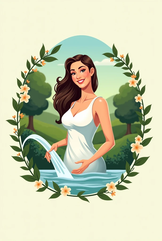 creation d'un logo sur le nom
de excellente détergent liquide avec l'image d'une femme qui fait de la lessive et qui entoure d'arbre
