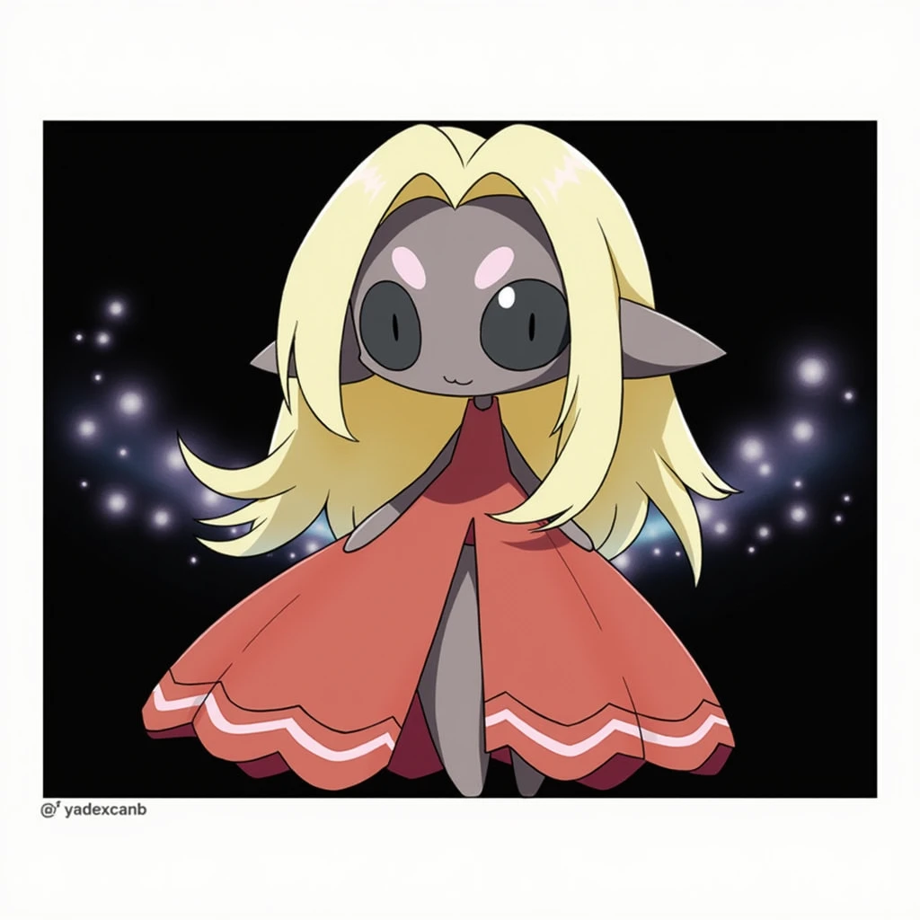 Pokemon long blonde hair red dress dark steel skin black eyes