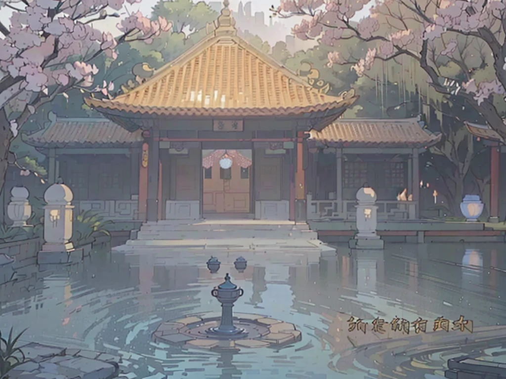 arafed pavilion with a Fountain in the middle of a pond, Water Temple, Chinese, Taoist temples and monks, with a Chinese Temple, Tang Dynasty Palace, Photos from 2022, New China, Chinese Temple, 2 0 2 2 Photos, Beijing, Beautiful images, mist, water mist, Fountain in the middle, Inspired by Yang Buzhi
