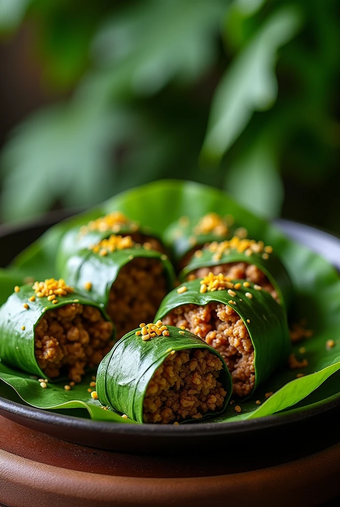 Pastil a filipino food rice with ground meat that wrap in banana leaves