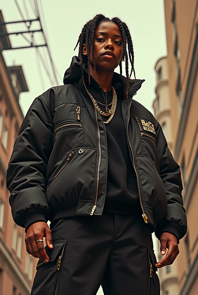 Crie uma miniatura para o videoclipe big dawgs, removing the hood highlighting hair black power braid, gangster clothes