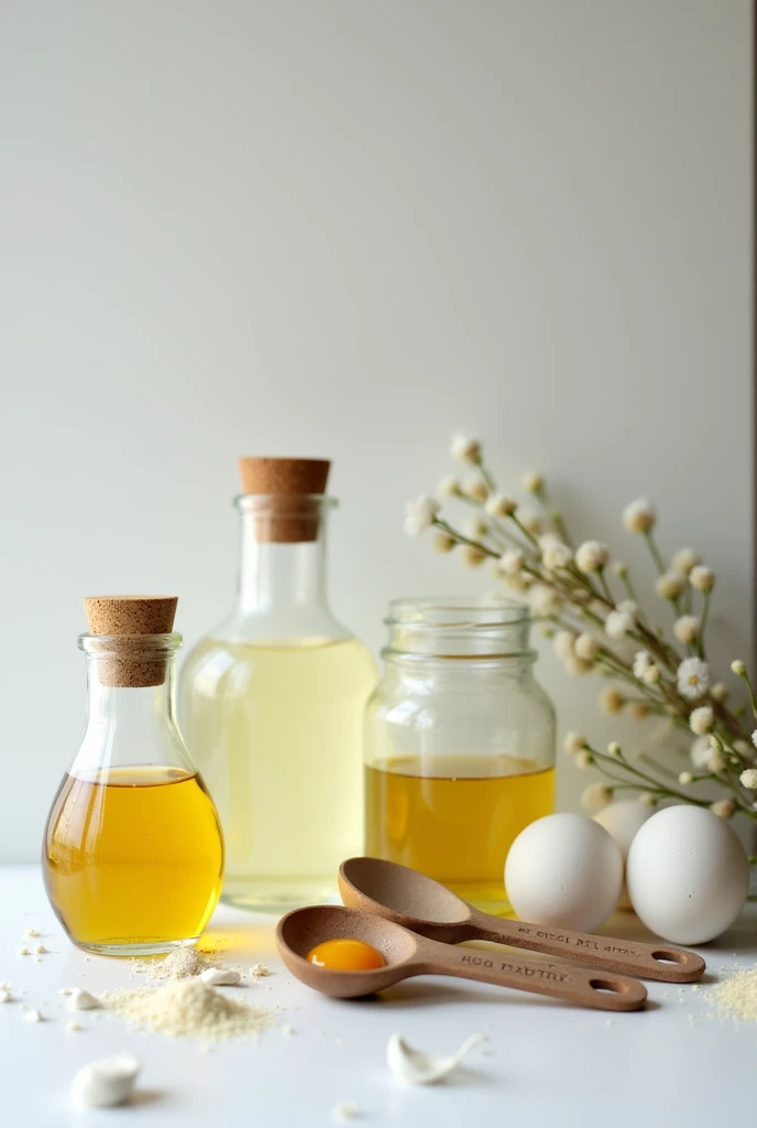 nooo prepare these materials • Vegetable oil • Water • Liquid soap (or egg yolk as a natural alternative) • Two glass jars with lids • Measuring spoons