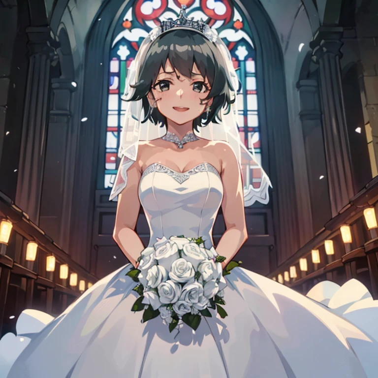 MogamiKaiNiKC,
(masterpiece:1.4),(best quality:1.4), (premium:1.4), (great illustration:1.4), (ultra-detailed:1.4),(art CG, 8K), KonishiCSA,1girl,solo,
(princess line wedding dress:1.4),(Happy Smile:1.4),(cry:1.2),KonishiCSA,church,Stained glass,holylight,