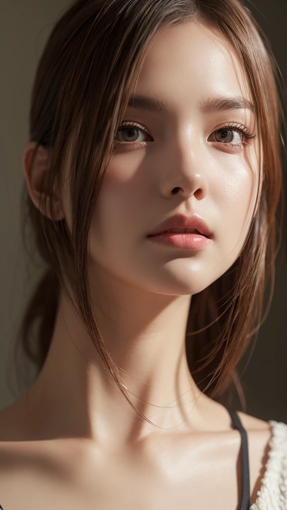 Highest quality,Very detailed,masterpiece,Realistic,Photorealistic,Bright lighting,one person's, (cute:1.2),smile,(Medium-sized eyes:1.5)(unaided eye:1.5)(Brown haired),(Bob Hair),Perfect glowing skin,Perfect Skin,light makeup,((Precise needles without discomfort)),C cup breasts and a slim waist,Selfie,Look at the viewers,Whole Body Ezbian,dual,25-year-old woman,,T-Shirts,room,living,Chest close-up