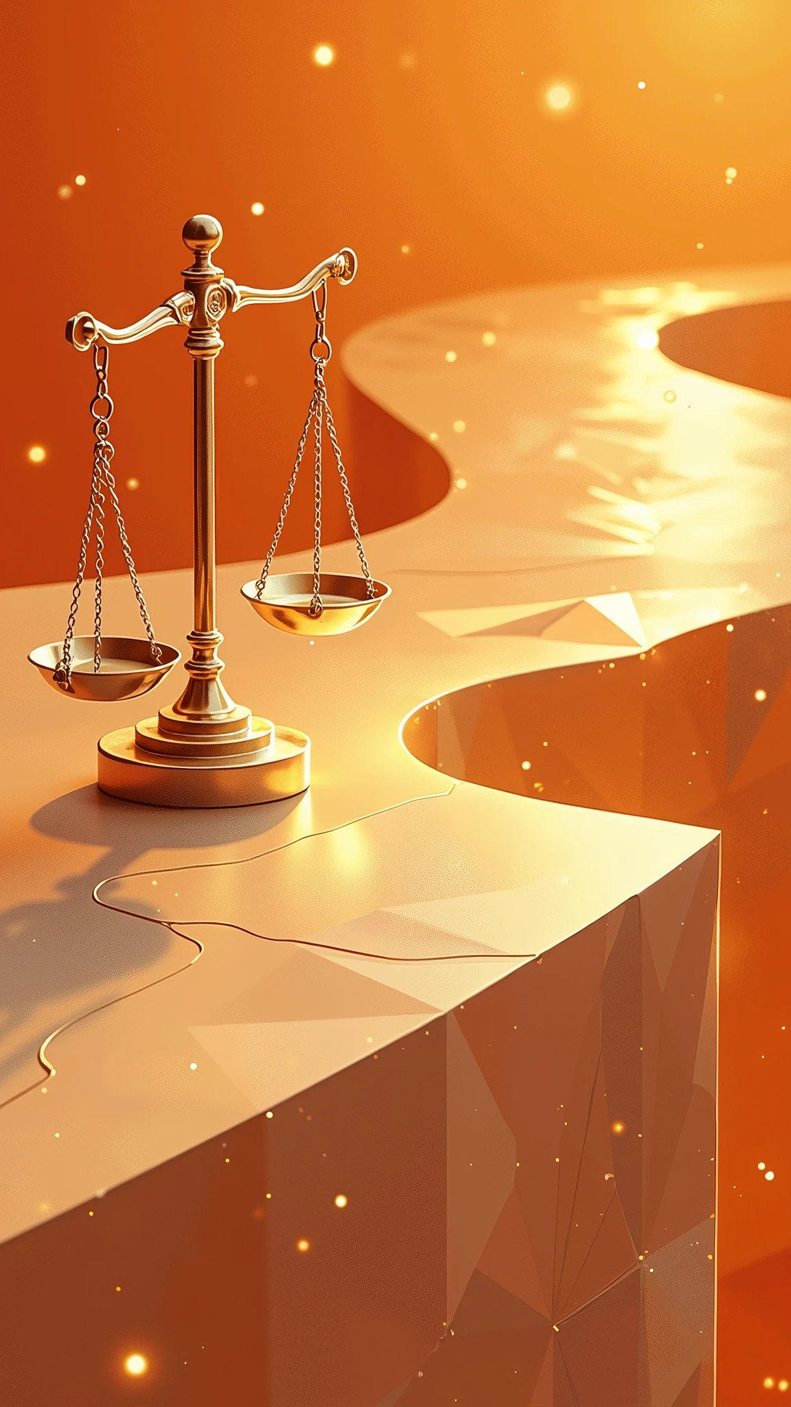 poster design,The end of the road is the scales representing the law,Wealth Elements,Gold Tone,Illustration Design,Flat,abstract,fractal design