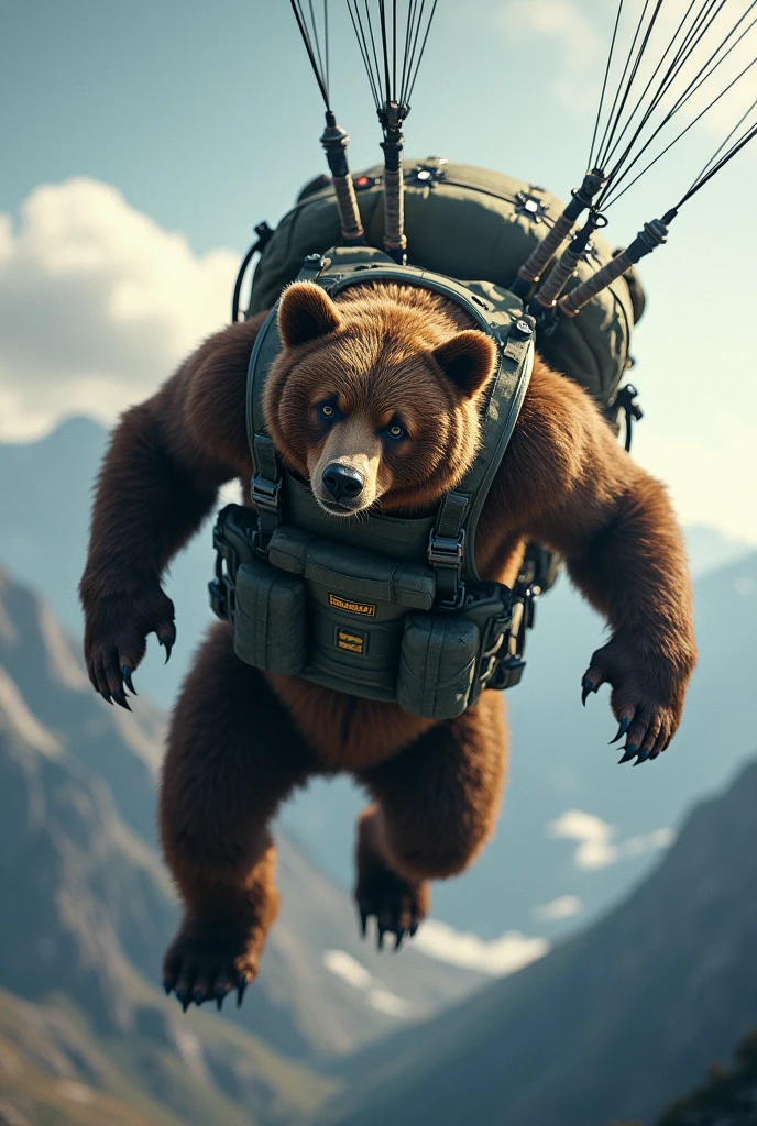 A military grizzly bear parachutist