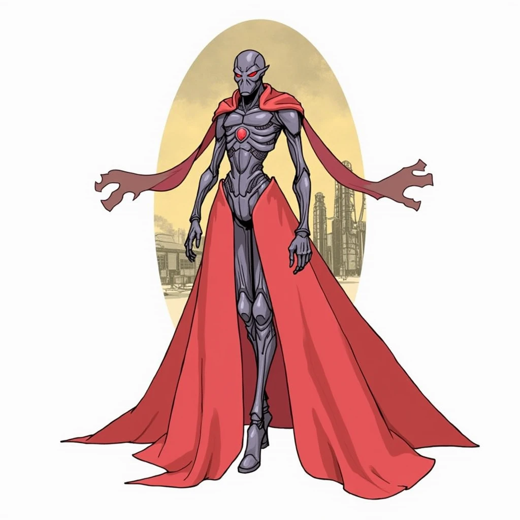 A male teenager, he is a mutant and has four arms. He is wearing a complete latex outfit in white and pink, but his mask resembles Deadpool's, only in pink and white. His eyes are red and he has a hood on his costume. His nails are transformed into very large, sharp claws. He also has several spiders on top of him and also on the walls. The place he is in is an abandoned throne room. He is sitting on the abandoned throne and has several spiders around it. The image has to be in anime.