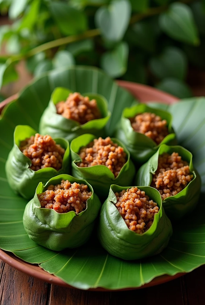 Pastil a filipino food rice with ground meat that wrap in banana leaves
