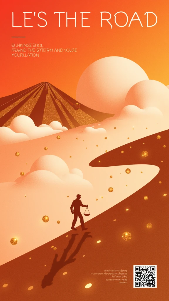 poster design,The end of the road is the scales representing the law,Wealth Elements,Gold Tone,Illustration Design,Flat,abstract,fractal design