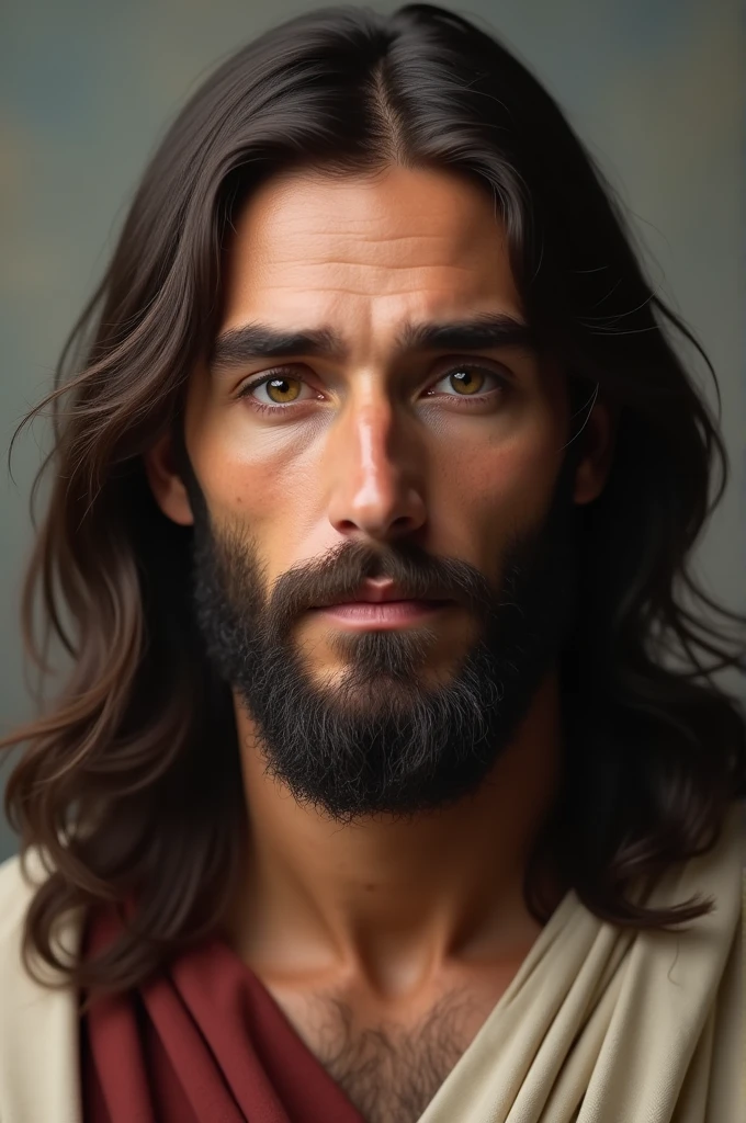 A realistic photo of Jesus looking at me 

