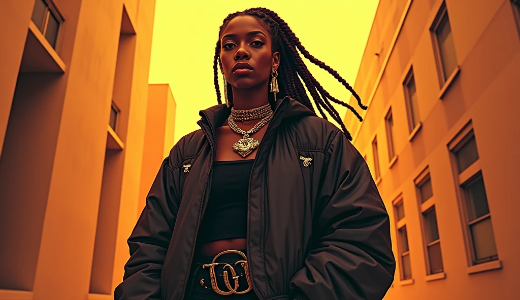 Crie uma miniatura para o videoclipe big dawgs, removing the hood highlighting hair black power braid, gangster clothes