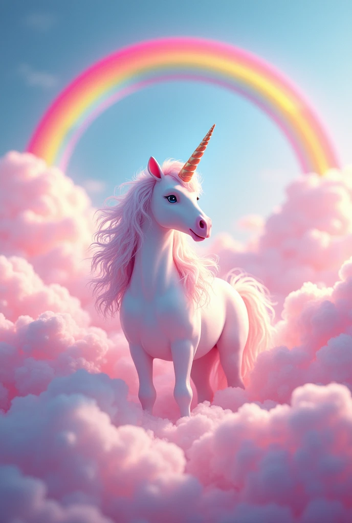 A unicorn in the middle of big clouds with a cute colorful rainbow and pink clouds around it rainbow doing colorful pooping doing pooping doing poop
