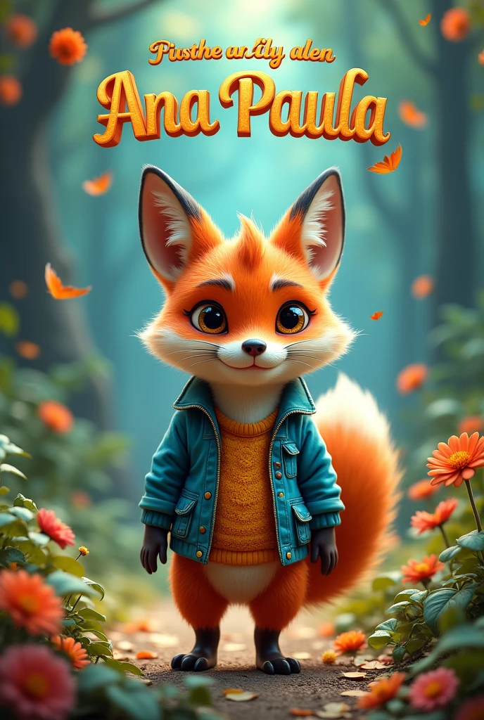 Create a book cover and animate it with Ana Paula's name written on top (write it as it is) of title, adding an animated animal with clothes but not fictional and colorful.