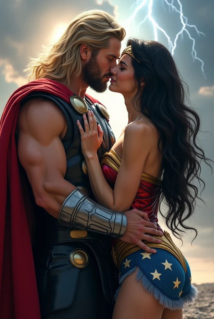 Thor and wonder women Hugging kissing 