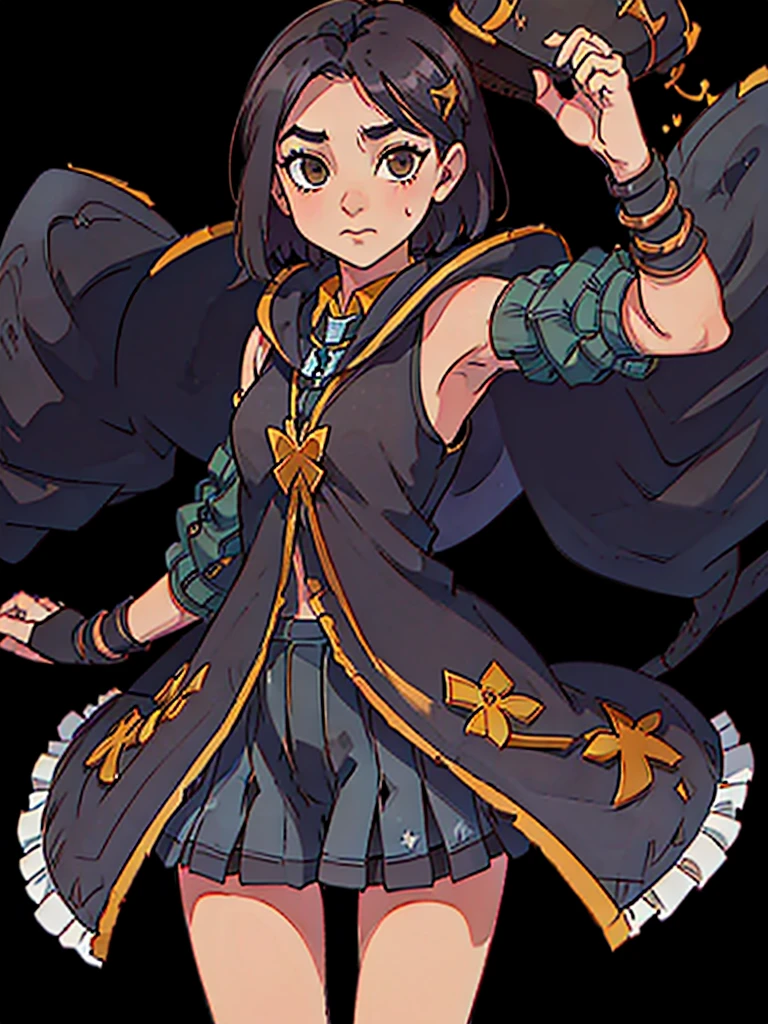 Black background with spotlight,１people々((Dark Skin:1.5,Dark brown eyes:1.4,Black Hair:1.3,Gal Style,big ,)), Leopard print underwear、rinwell , beautiful girl、Raise your hands to show your sweaty armpits,
