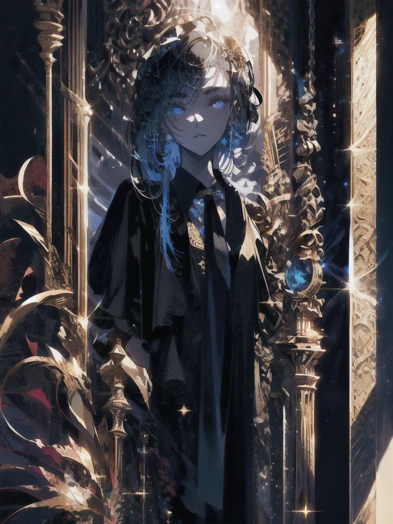 Holding a one-handed sword、Please take the black sword.、((masterpiece, highest quality, Super detailed, High resolution)), alone, beautiful girl, shining eyes, perfect eyes, , black white gold theme,