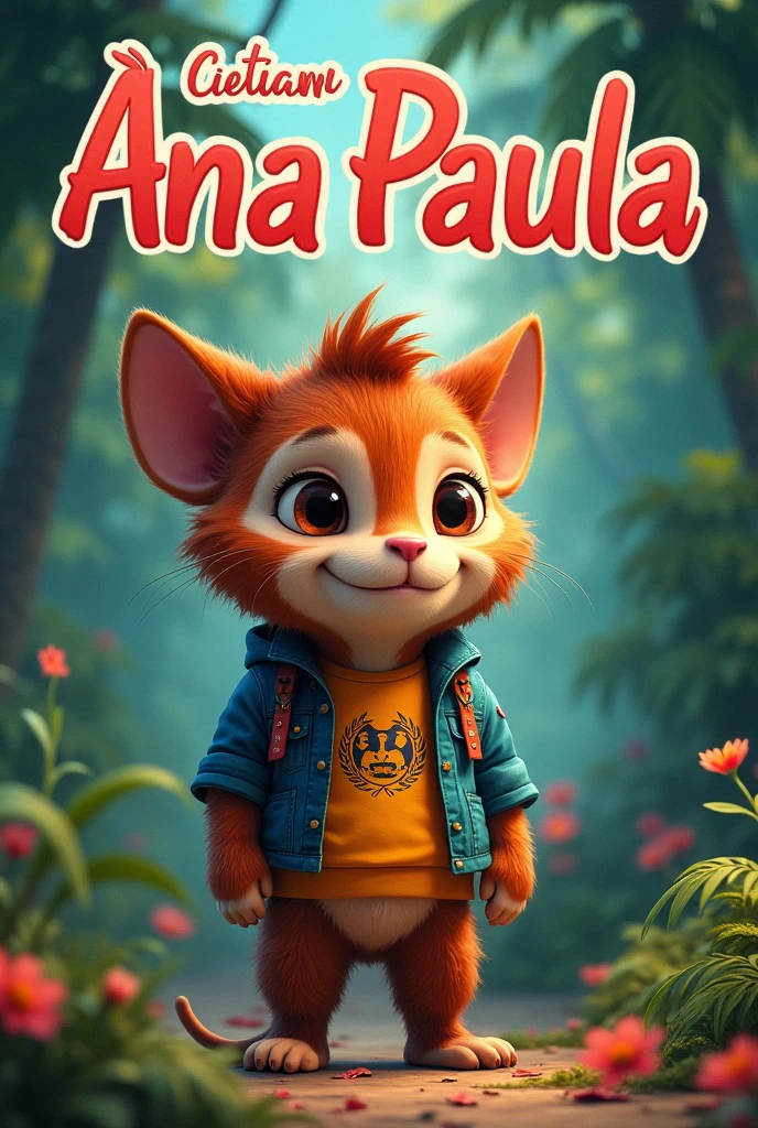 Create a book cover and animate it with Ana Paula&#39;s name written on top of the cover (write it as it is) of title, adding a domestic or jungle animal that is animated with clothes but is not fictional and is colorful.