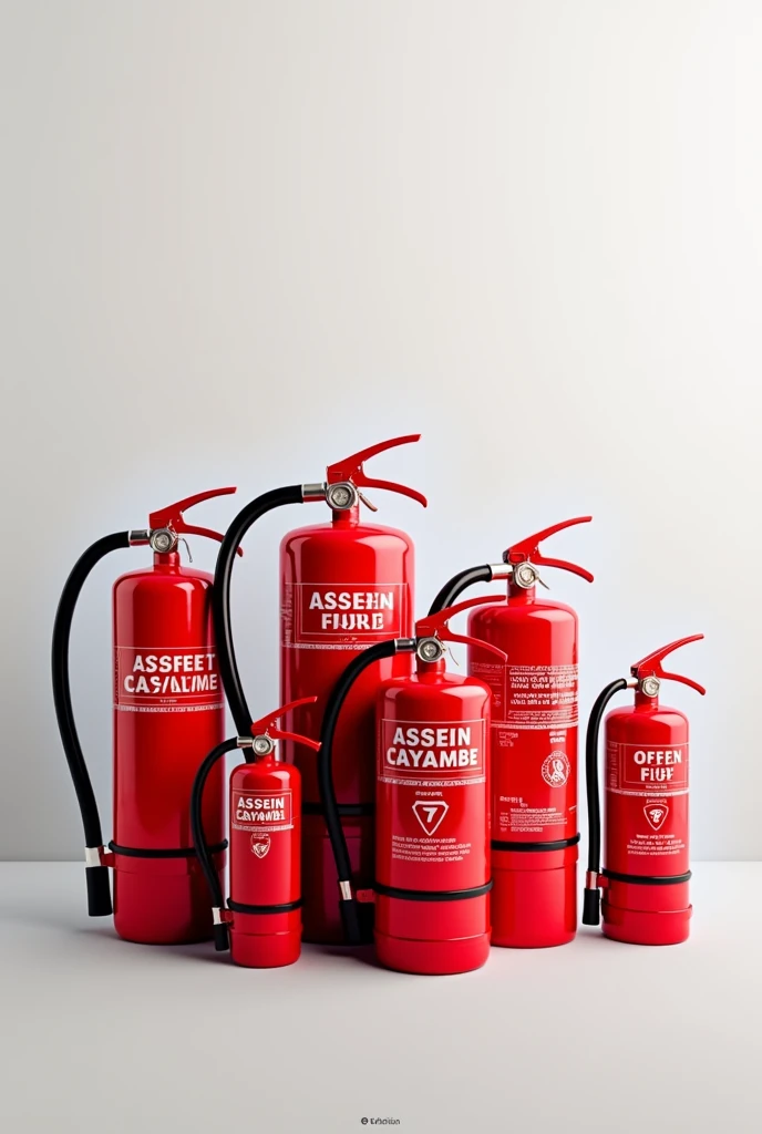 AN IMAGE OF FIRE EXTINGUISHERS WITH THE NAME OF ASSEIN CAYAMBE FOR ADVERTISING AND CREATIVE