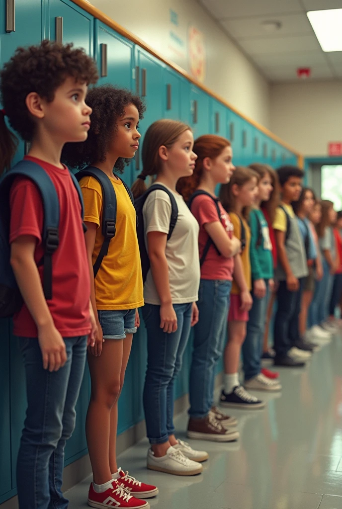 Students line up