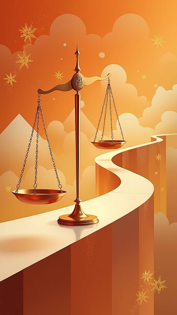 poster design,The end of the road is the scales representing the law,Wealth Elements,Gold Tone,Illustration Design,Flat,abstract,fractal design